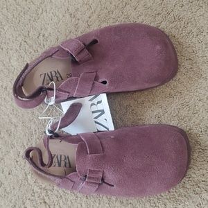 Zara girl's leather suede clogs purple wine 29